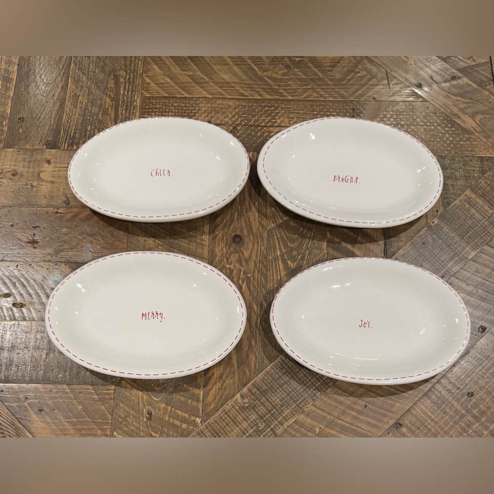 Rae Dunn Artisan Collection Oval Christmas Plates BRIGHT JOY CHEER MERRY Holiday